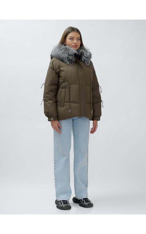 Пуховик женский коричневый с чернобуркой в Тюмени