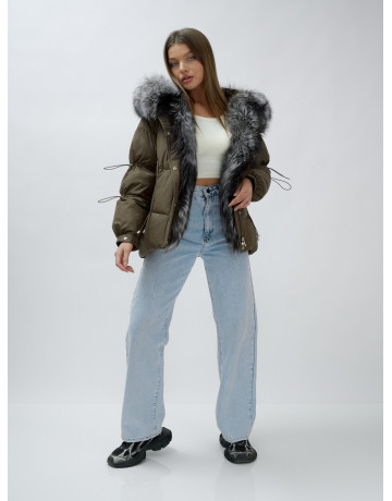 Пуховик женский коричневый с чернобуркой в Тюмени