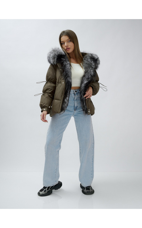 Пуховик женский коричневый с чернобуркой в Тюмени