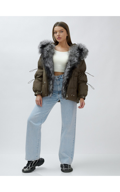 Пуховик женский коричневый с чернобуркой в Тюмени