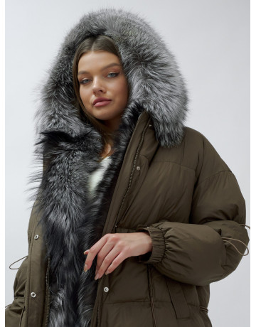 Пуховик женский коричневый с чернобуркой в Тюмени