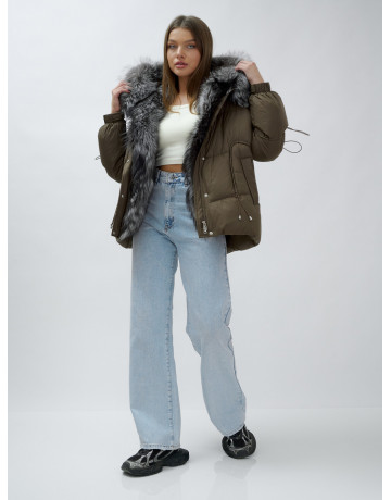 Пуховик женский коричневый с чернобуркой в Тюмени