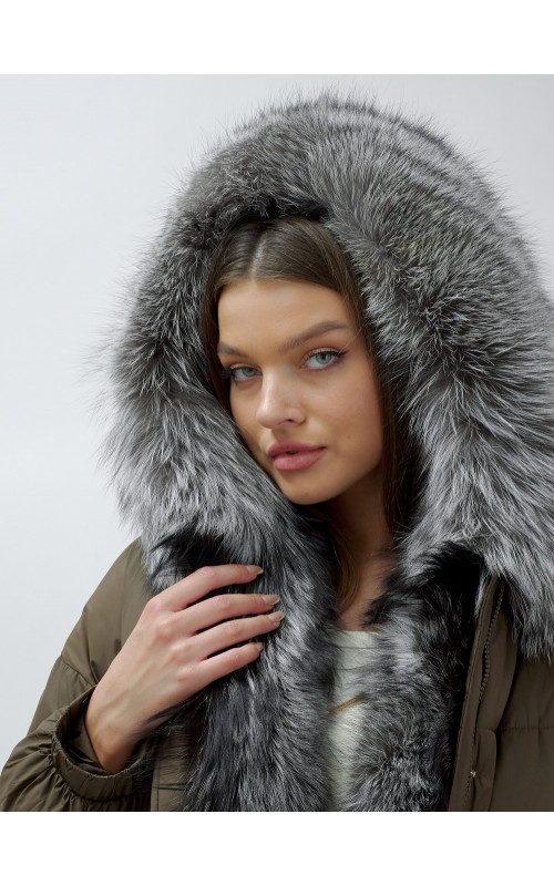 Пуховик женский коричневый с чернобуркой в Тюмени