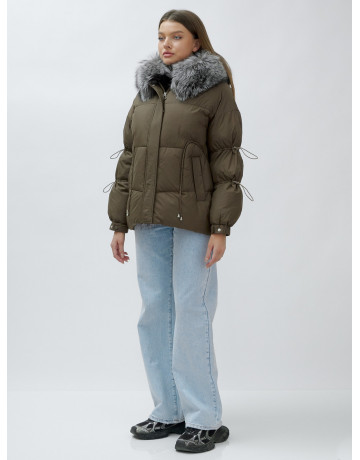 Пуховик женский коричневый с чернобуркой в Тюмени