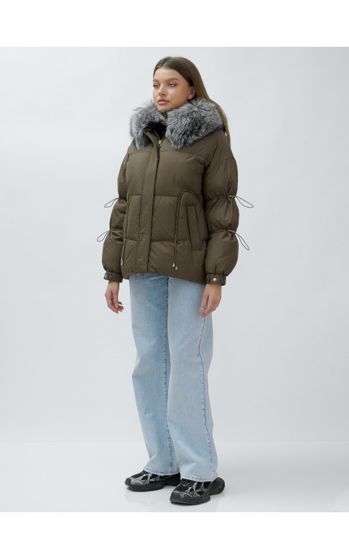 Пуховик женский коричневый с чернобуркой в Тюмени