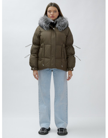 Пуховик женский коричневый с чернобуркой в Тюмени