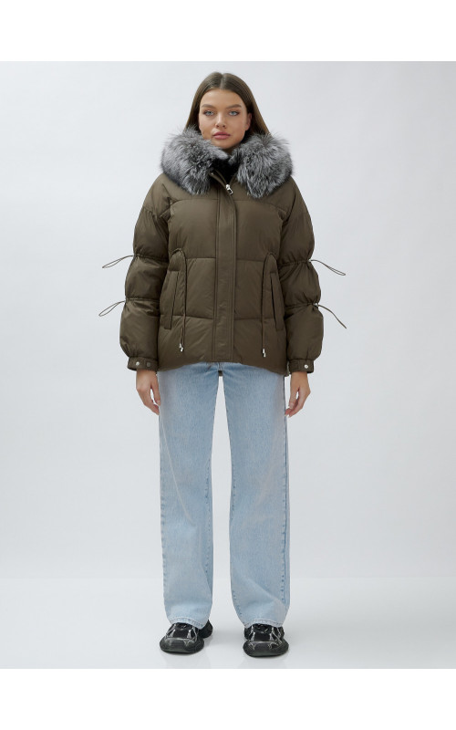 Пуховик женский коричневый с чернобуркой в Тюмени