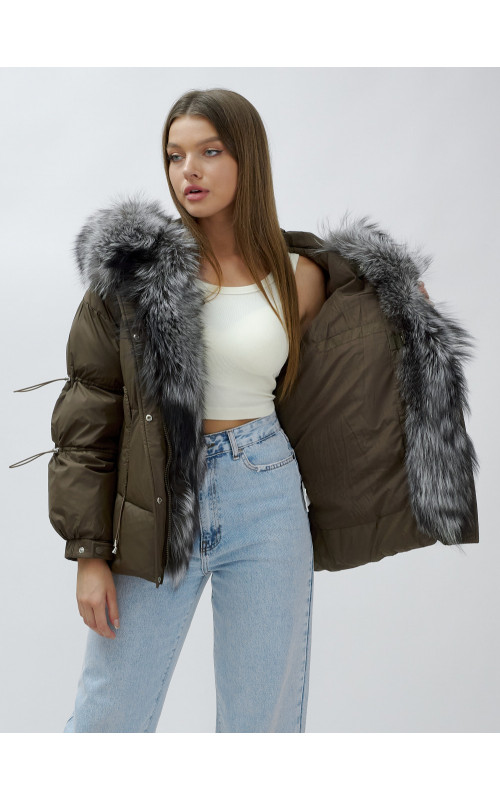 Пуховик женский коричневый с чернобуркой в Тюмени