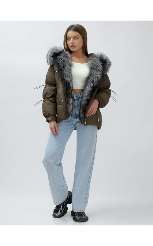 Пуховик женский коричневый с чернобуркой в Тюмени