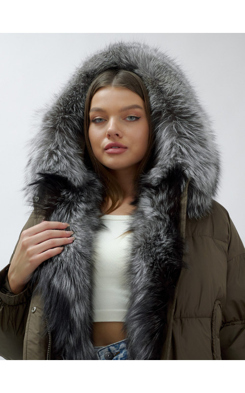 Пуховик женский коричневый с чернобуркой в Тюмени