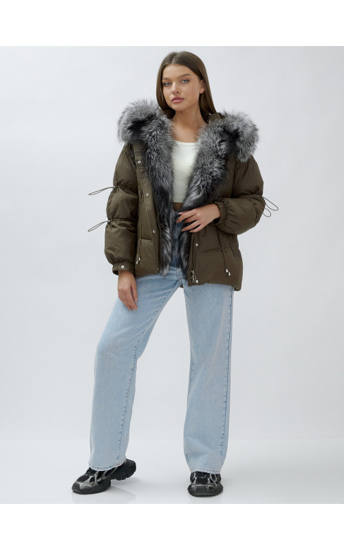 Пуховик женский коричневый с чернобуркой в Тюмени