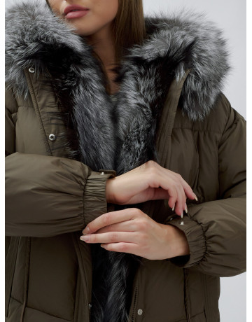 Пуховик женский коричневый с чернобуркой в Тюмени