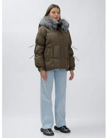 Пуховик женский коричневый с чернобуркой в Тюмени