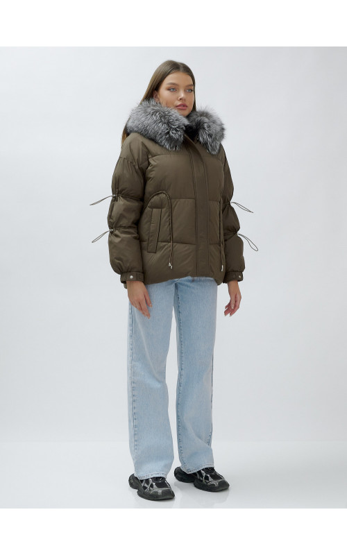 Пуховик женский коричневый с чернобуркой в Тюмени