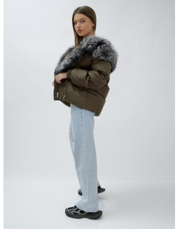 Пуховик женский коричневый с чернобуркой в Тюмени