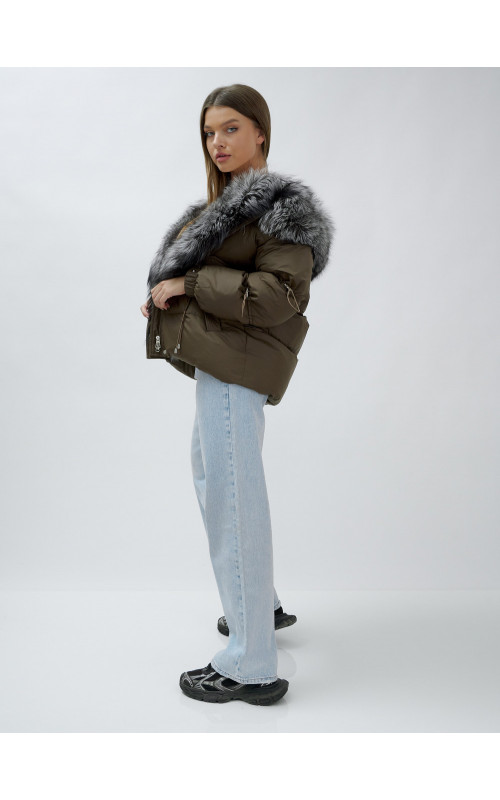 Пуховик женский коричневый с чернобуркой в Тюмени