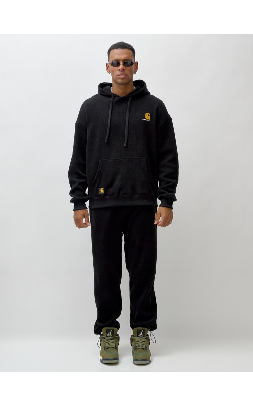 Мужской демисезонный спортивный костюм на флисе, чёрный, для спорта. в Тюмени