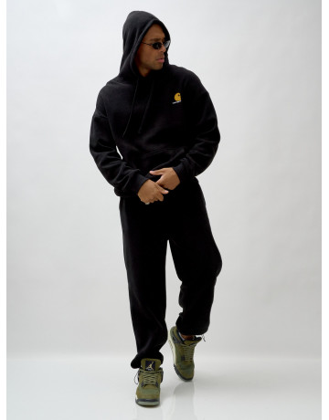 Мужской демисезонный спортивный костюм на флисе, чёрный, для спорта. в Тюмени