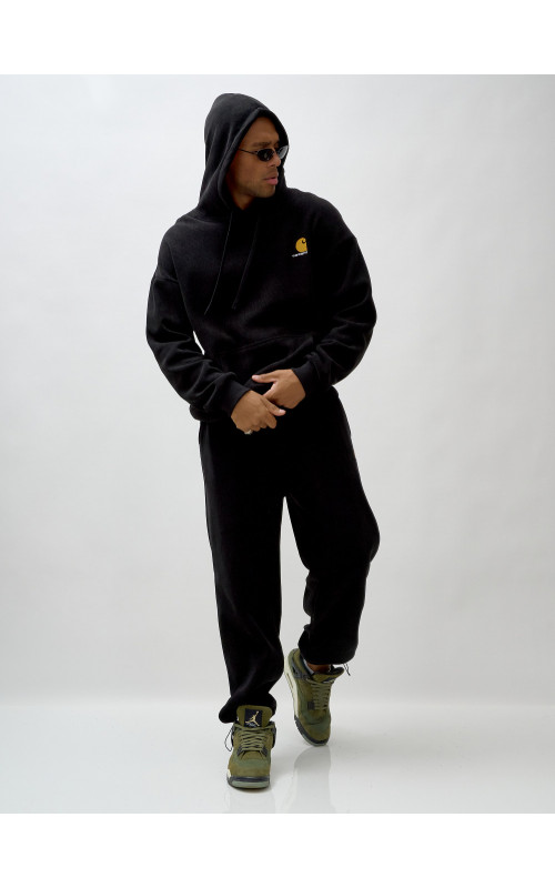 Мужской демисезонный спортивный костюм на флисе, чёрный, для спорта. в Тюмени