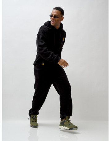 Мужской демисезонный спортивный костюм на флисе, чёрный, для спорта. в Тюмени