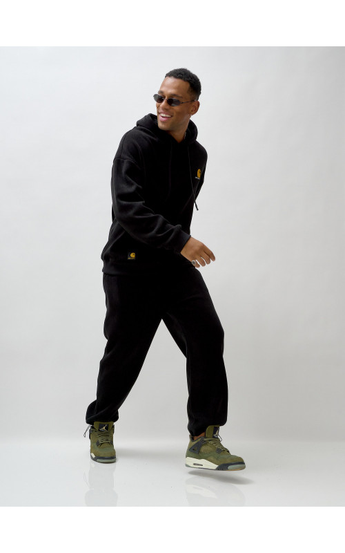 Мужской демисезонный спортивный костюм на флисе, чёрный, для спорта. в Тюмени