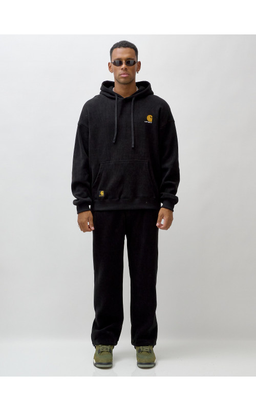 Мужской демисезонный спортивный костюм на флисе, чёрный, для спорта. в Тюмени