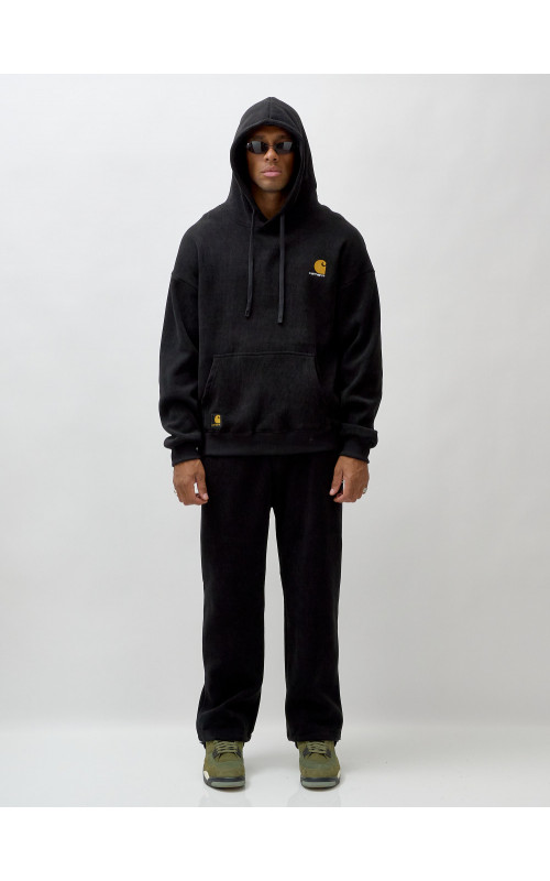 Мужской демисезонный спортивный костюм на флисе, чёрный, для спорта. в Тюмени