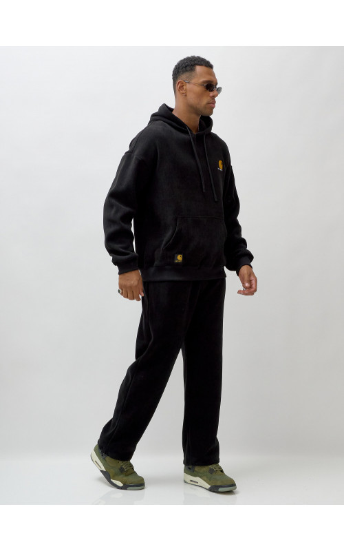 Мужской демисезонный спортивный костюм на флисе, чёрный, для спорта. в Тюмени