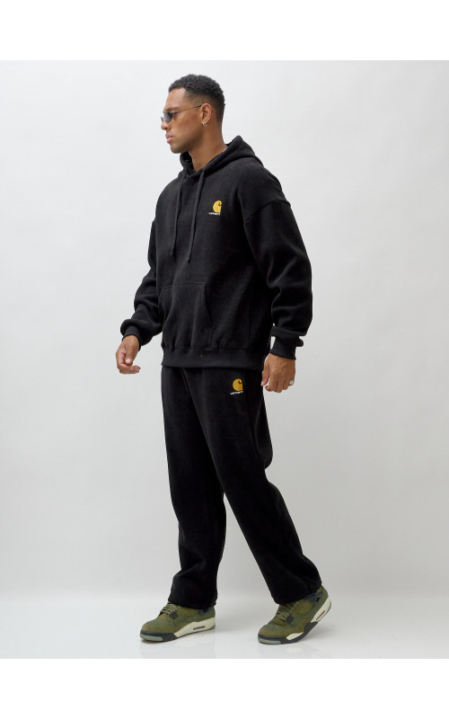 Мужской демисезонный спортивный костюм на флисе, чёрный, для спорта. в Тюмени