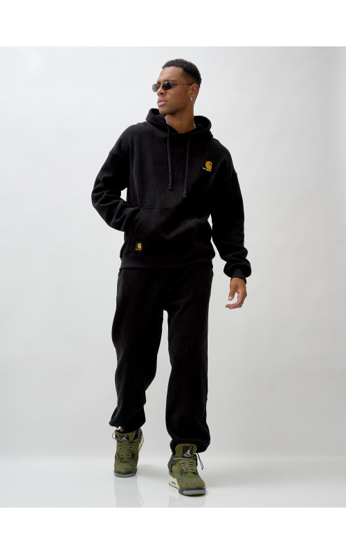 Мужской демисезонный спортивный костюм на флисе, чёрный, для спорта. в Тюмени