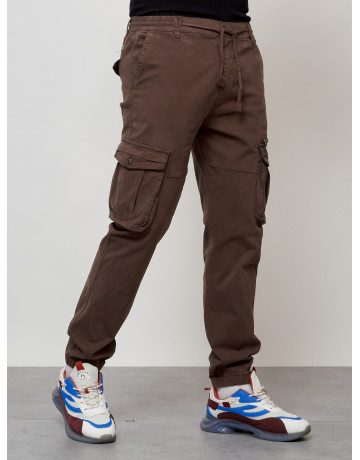 Мужские брюки карго коричневого цвета с накладными карманами в Тюмени