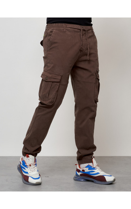Мужские брюки карго коричневого цвета с накладными карманами в Тюмени
