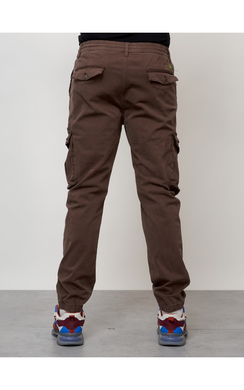 Мужские брюки карго коричневого цвета с накладными карманами в Тюмени