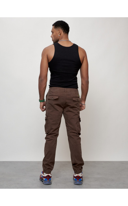 Мужские брюки карго коричневого цвета с накладными карманами в Тюмени