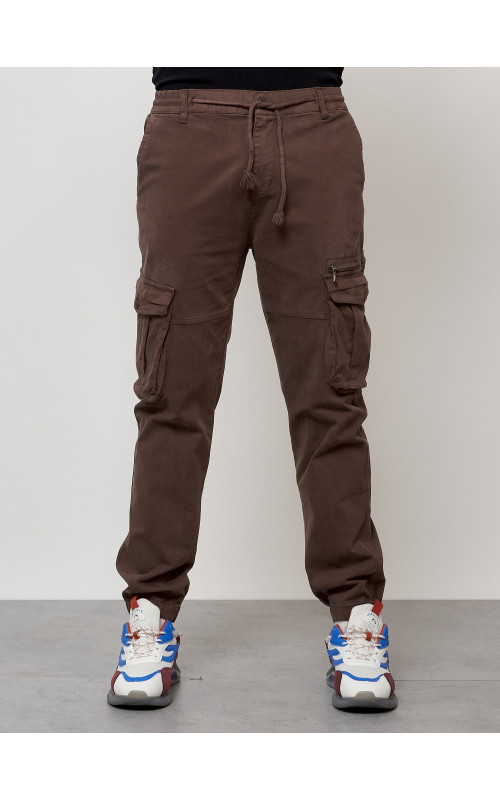 Мужские брюки карго коричневого цвета с накладными карманами в Тюмени