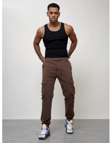 Мужские брюки карго коричневого цвета с накладными карманами в Тюмени
