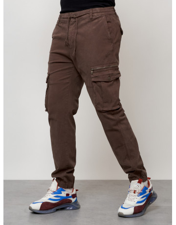 Мужские брюки карго коричневого цвета с накладными карманами в Тюмени