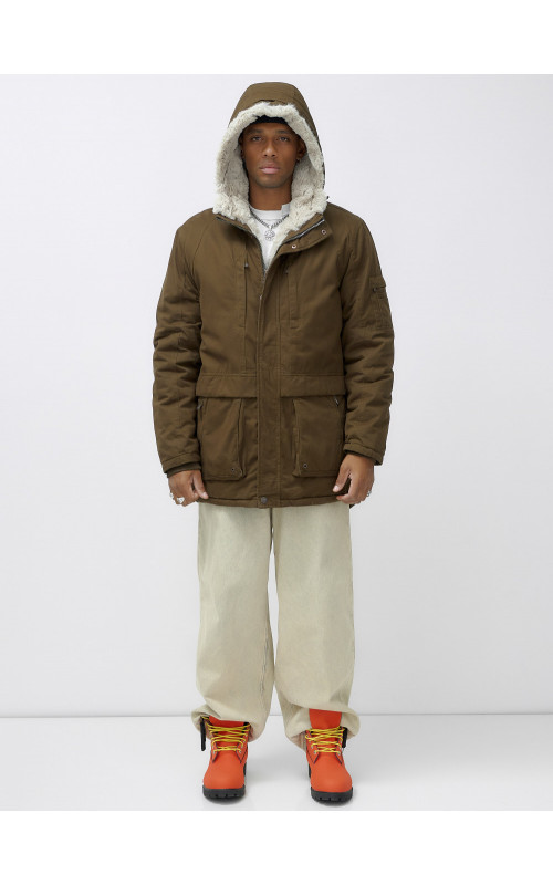 Мужская зимняя удлиненная парка с мехом, тёмно-шоколадового цвета. в Тюмени