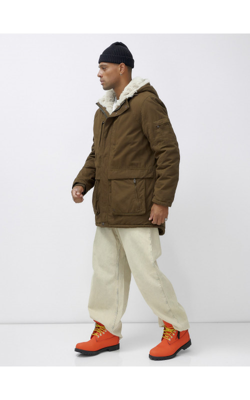 Мужская зимняя удлиненная парка с мехом, тёмно-шоколадового цвета. в Тюмени