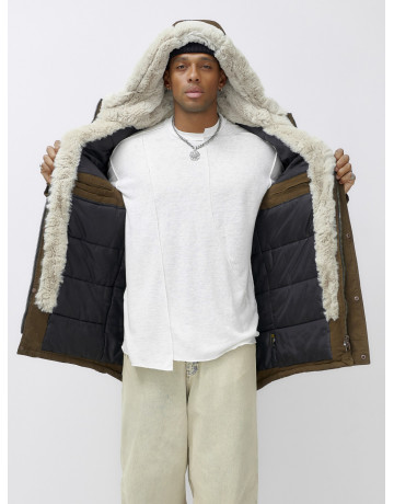 Мужская зимняя удлиненная парка с мехом, тёмно-шоколадового цвета. в Тюмени