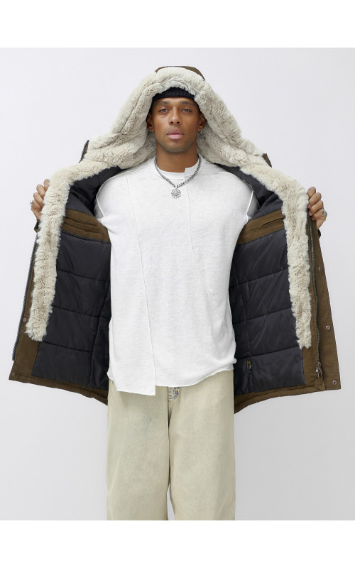 Мужская зимняя удлиненная парка с мехом, тёмно-шоколадового цвета. в Тюмени