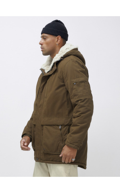 Мужская зимняя удлиненная парка с мехом, тёмно-шоколадового цвета. в Тюмени