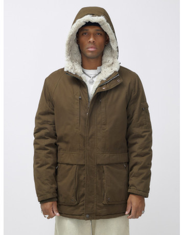 Мужская зимняя удлиненная парка с мехом, тёмно-шоколадового цвета. в Тюмени