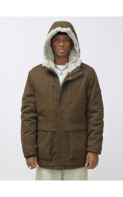 Мужская зимняя удлиненная парка с мехом, тёмно-шоколадового цвета. в Тюмени