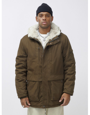 Мужская зимняя удлиненная парка с мехом, тёмно-шоколадового цвета. в Тюмени