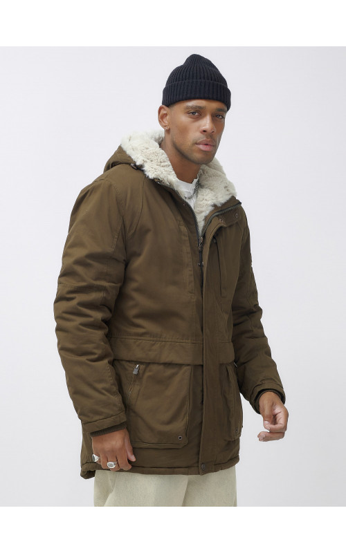 Мужская зимняя удлиненная парка с мехом, тёмно-шоколадового цвета. в Тюмени