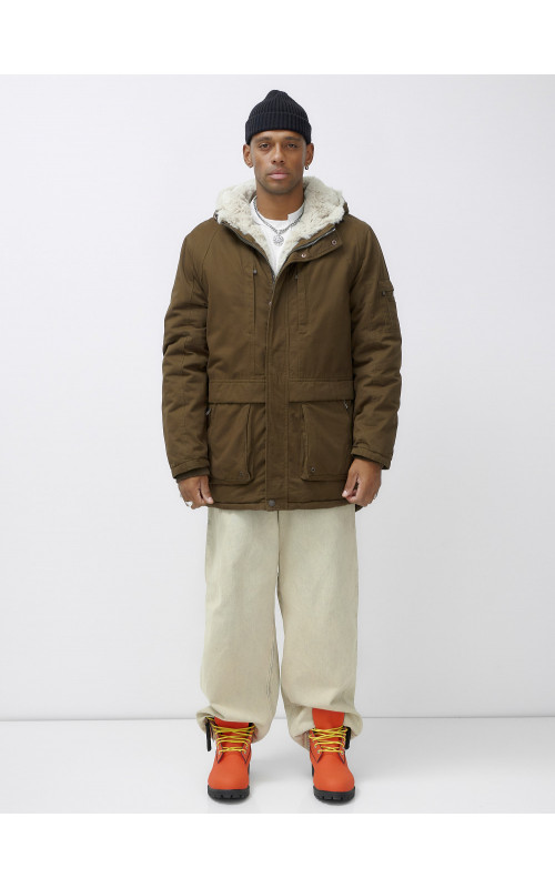 Мужская зимняя удлиненная парка с мехом, тёмно-шоколадового цвета. в Тюмени