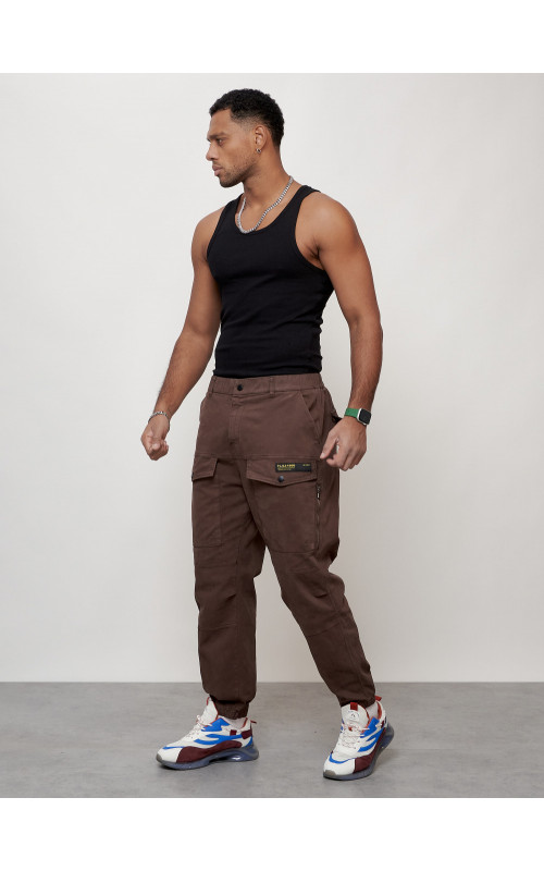 Мужские брюки карго с накладными карманами, коричневого цвета. в Тюмени