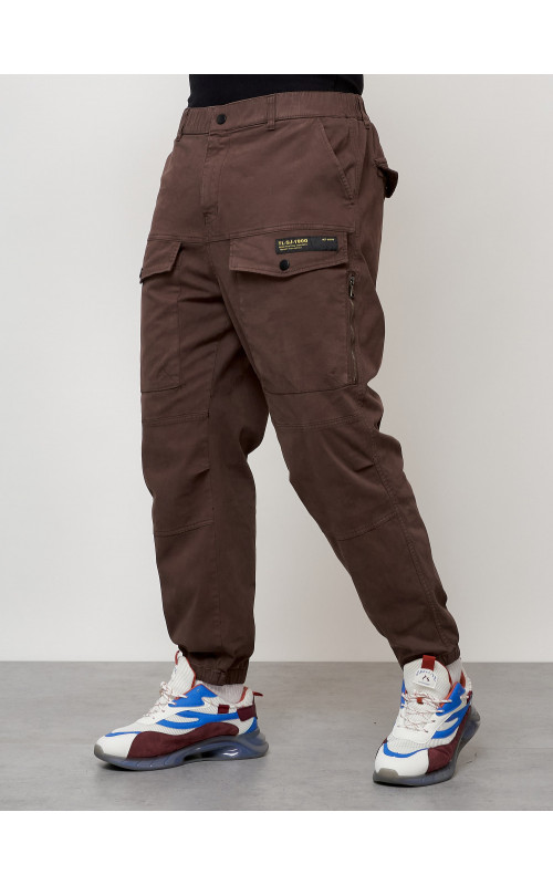Мужские брюки карго с накладными карманами, коричневого цвета. в Тюмени