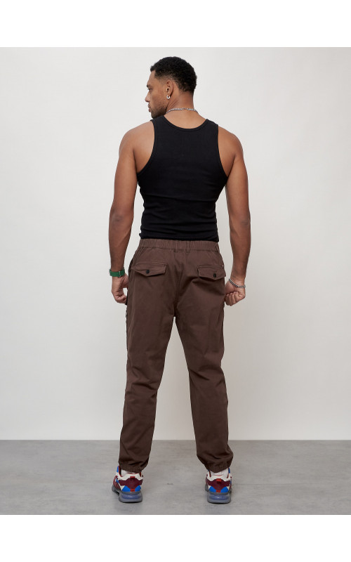 Мужские брюки карго с накладными карманами, коричневого цвета. в Тюмени